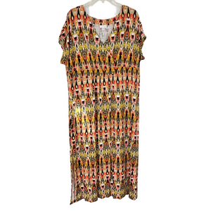 J. Jill Womens Stretch Colourful Geometric Print Surplice Maxi Dress 1X Vacation